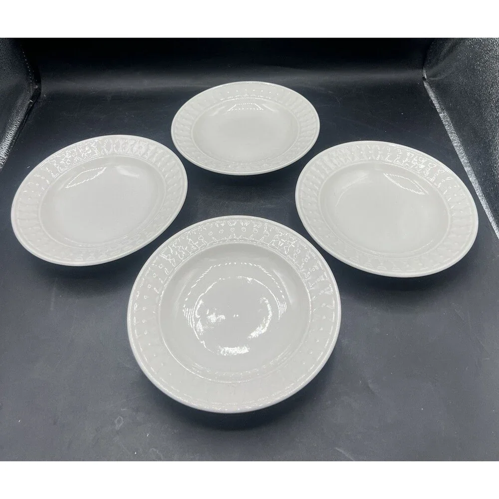 Totally Today TT012 Embossed White Fruit Bowls Set of 4 6.5” Dessert Cereal